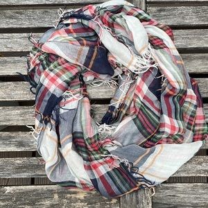 Gap classic plaid scarf -- lightweight and gauzy, fringed, soft.